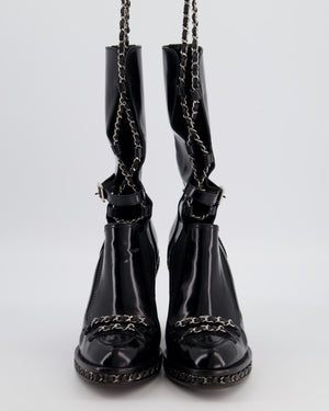 Chanel Chain Obsession Black Patent Leather Boots Size EU 38.5