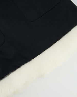 Chanel Black Coco Neige Black Mini Skirt with White Shearling Trim Details and Crystal CC Logo Buttons Size FR 36 (UK 8)