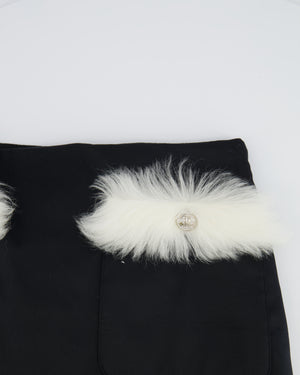 Chanel Black Coco Neige Black Mini Skirt with White Shearling Trim Details and Crystal CC Logo Buttons Size FR 36 (UK 8)
