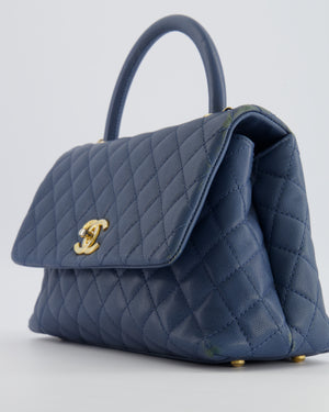 Chanel Blue Medium Quilted Caviar Leather Coco Top Handle Bag with Gold Hardware