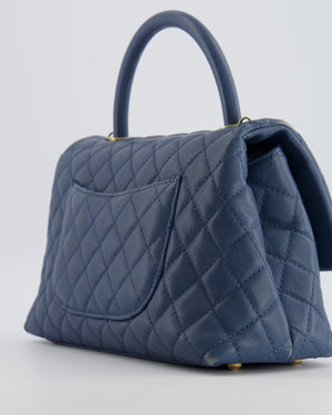 Chanel Blue Medium Quilted Caviar Leather Coco Top Handle Bag with Gold Hardware