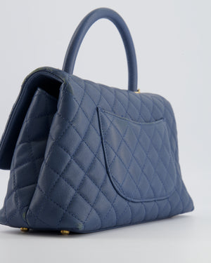 Chanel Blue Medium Quilted Caviar Leather Coco Top Handle Bag with Gold Hardware
