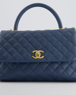 Chanel Blue Medium Quilted Caviar Leather Coco Top Handle Bag with Gold Hardware