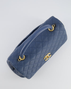 Chanel Blue Medium Quilted Caviar Leather Coco Top Handle Bag with Gold Hardware