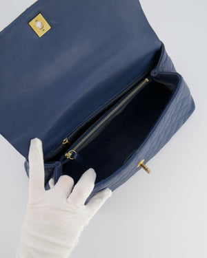 Chanel Blue Medium Quilted Caviar Leather Coco Top Handle Bag with Gold Hardware