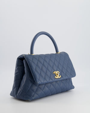 Chanel Blue Medium Quilted Caviar Leather Coco Top Handle Bag with Gold Hardware