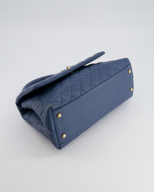 Chanel Blue Medium Quilted Caviar Leather Coco Top Handle Bag with Gold Hardware