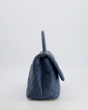 Chanel Blue Medium Quilted Caviar Leather Coco Top Handle Bag with Gold Hardware