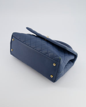 Chanel Blue Medium Quilted Caviar Leather Coco Top Handle Bag with Gold Hardware