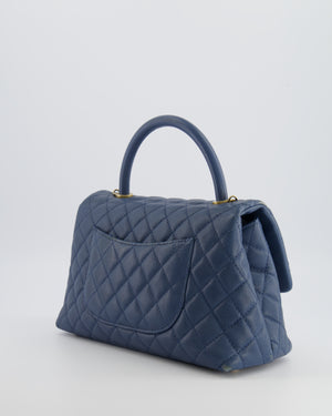 Chanel Blue Medium Quilted Caviar Leather Coco Top Handle Bag with Gold Hardware