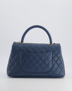 Chanel Blue Medium Quilted Caviar Leather Coco Top Handle Bag with Gold Hardware