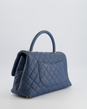 Chanel Blue Medium Quilted Caviar Leather Coco Top Handle Bag with Gold Hardware