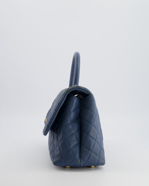 Chanel Blue Medium Quilted Caviar Leather Coco Top Handle Bag with Gold Hardware