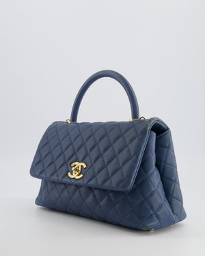 Chanel Blue Medium Quilted Caviar Leather Coco Top Handle Bag with Gold Hardware