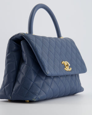 Chanel Blue Medium Quilted Caviar Leather Coco Top Handle Bag with Gold Hardware