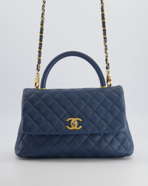 Chanel Blue Medium Quilted Caviar Leather Coco Top Handle Bag with Gold Hardware