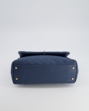 Chanel Blue Medium Quilted Caviar Leather Coco Top Handle Bag with Gold Hardware