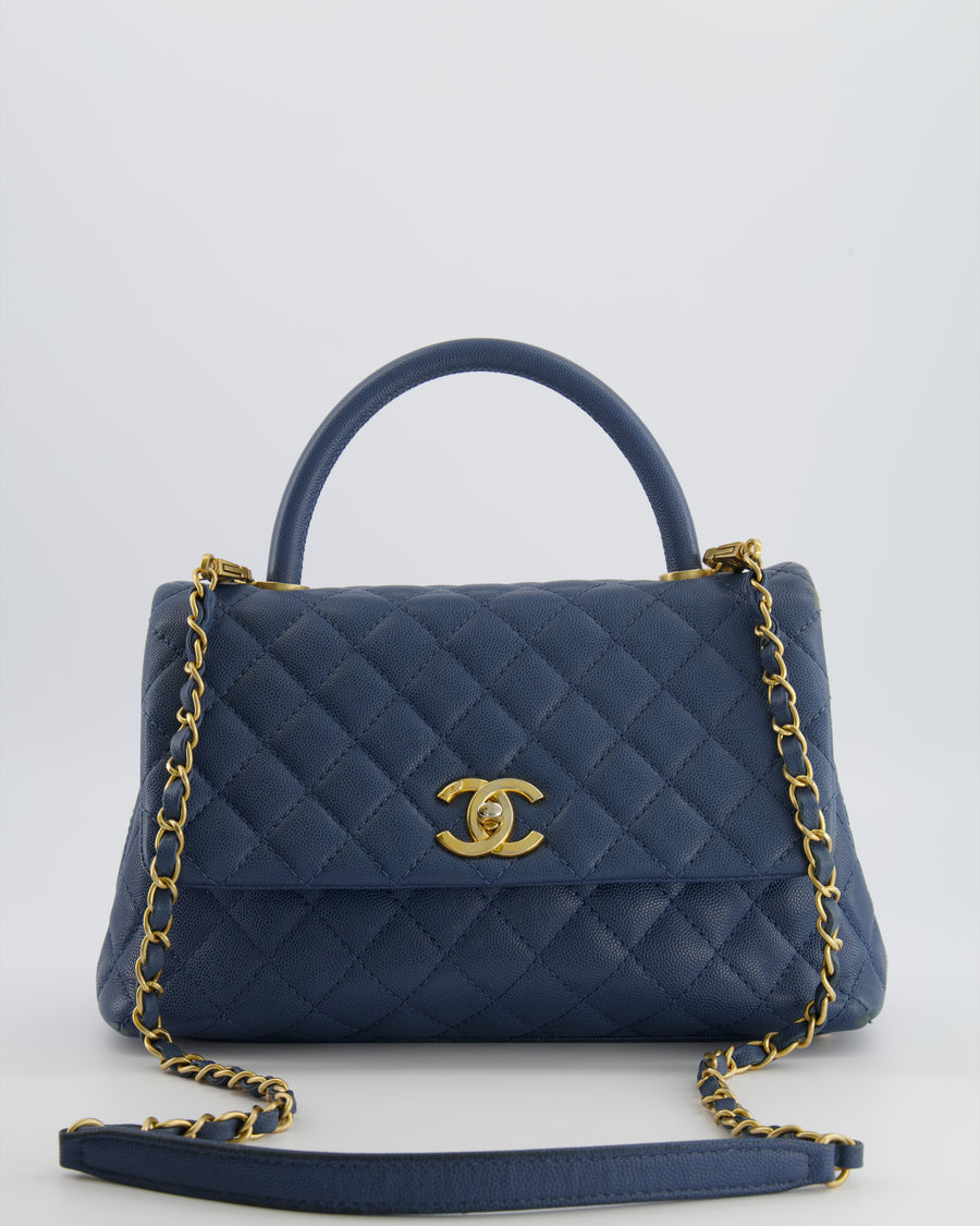 Chanel Blue Medium Quilted Caviar Leather Coco Top Handle Bag with Gold Hardware
