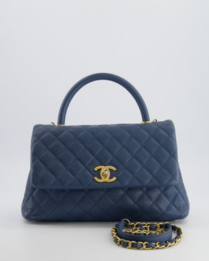 Chanel Blue Medium Quilted Caviar Leather Coco Top Handle Bag with Gold Hardware