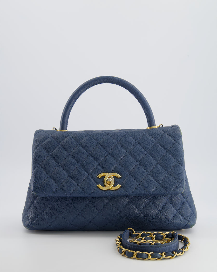 Chanel Blue Medium Quilted Caviar Leather Coco Top Handle Bag with Gold Hardware