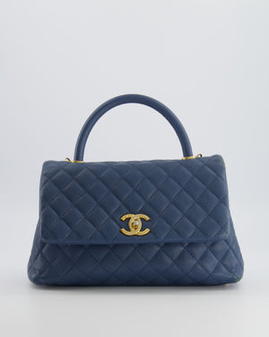 Chanel Blue Medium Quilted Caviar Leather Coco Top Handle Bag with Gold Hardware