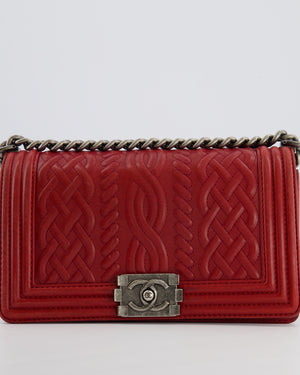 Chanel Limited Edition Red Medium Paris-Edinburgh Celtic Boy Bag with Embossed Leather and Ruthenium Hardware