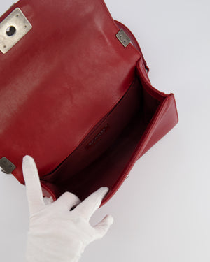 Chanel Limited Edition Red Medium Paris-Edinburgh Celtic Boy Bag with Embossed Leather and Ruthenium Hardware