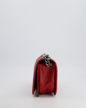 Chanel Limited Edition Red Medium Paris-Edinburgh Celtic Boy Bag with Embossed Leather and Ruthenium Hardware
