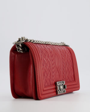 Chanel Limited Edition Red Medium Paris-Edinburgh Celtic Boy Bag with Embossed Leather and Ruthenium Hardware