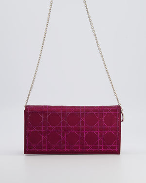 Christian Dior Burgundy Satin Crystal Embellished Cannage Chain Clutch Bag with Silver Hardware