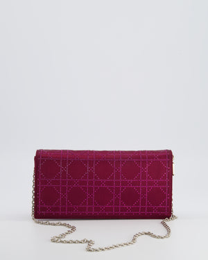 Christian Dior Burgundy Satin Crystal Embellished Cannage Chain Clutch Bag with Silver Hardware
