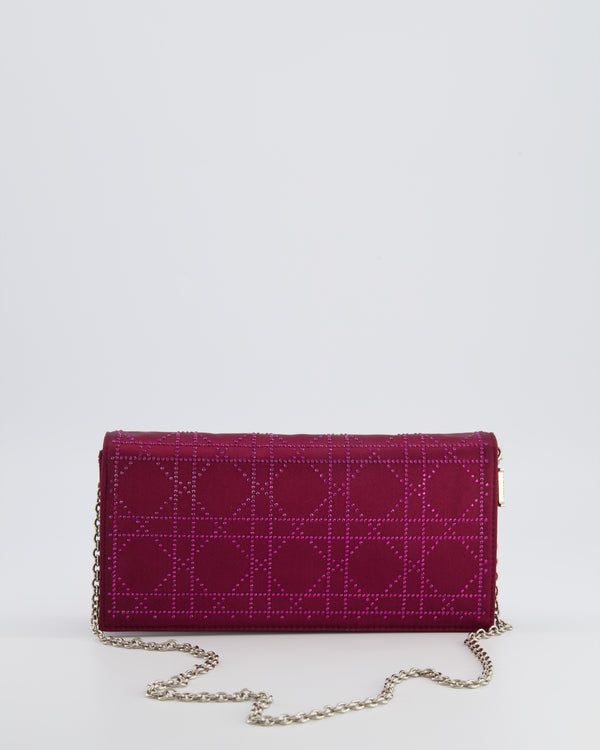 Christian Dior Burgundy Satin Crystal Embellished Cannage Chain Clutch Bag with Silver Hardware