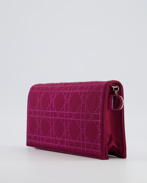 Christian Dior Burgundy Satin Crystal Embellished Cannage Chain Clutch Bag with Silver Hardware