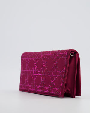 Christian Dior Burgundy Satin Crystal Embellished Cannage Chain Clutch Bag with Silver Hardware