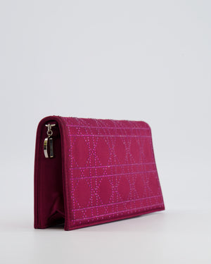Christian Dior Burgundy Satin Crystal Embellished Cannage Chain Clutch Bag with Silver Hardware