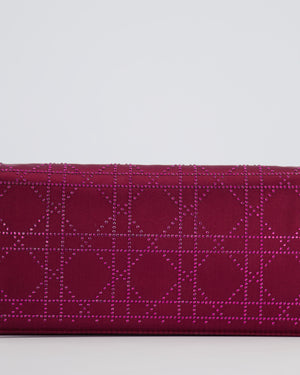 Christian Dior Burgundy Satin Crystal Embellished Cannage Chain Clutch Bag with Silver Hardware