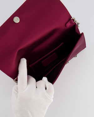 Christian Dior Burgundy Satin Crystal Embellished Cannage Chain Clutch Bag with Silver Hardware