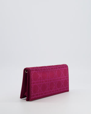 Christian Dior Burgundy Satin Crystal Embellished Cannage Chain Clutch Bag with Silver Hardware