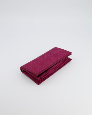 Christian Dior Burgundy Satin Crystal Embellished Cannage Chain Clutch Bag with Silver Hardware