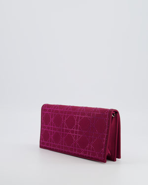 Christian Dior Burgundy Satin Crystal Embellished Cannage Chain Clutch Bag with Silver Hardware