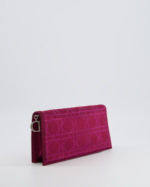 Christian Dior Burgundy Satin Crystal Embellished Cannage Chain Clutch Bag with Silver Hardware