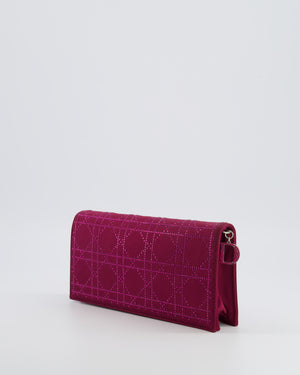 Christian Dior Burgundy Satin Crystal Embellished Cannage Chain Clutch Bag with Silver Hardware
