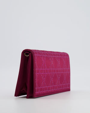 Christian Dior Burgundy Satin Crystal Embellished Cannage Chain Clutch Bag with Silver Hardware