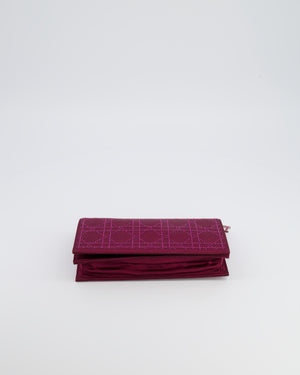 Christian Dior Burgundy Satin Crystal Embellished Cannage Chain Clutch Bag with Silver Hardware
