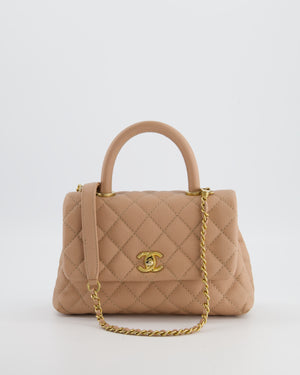 Chanel Beige Caviar Quilted Coco Top Handle with Gold Hardware