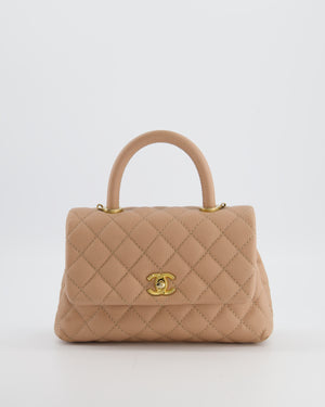 Chanel Beige Caviar Quilted Coco Top Handle with Gold Hardware