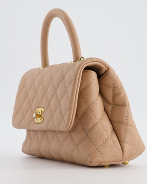 Chanel Beige Caviar Quilted Coco Top Handle with Gold Hardware