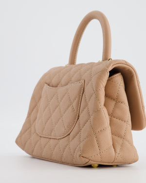 Chanel Beige Caviar Quilted Coco Top Handle with Gold Hardware