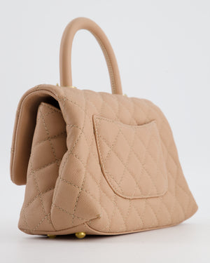 Chanel Beige Caviar Quilted Coco Top Handle with Gold Hardware