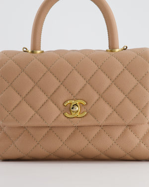 Chanel Beige Caviar Quilted Coco Top Handle with Gold Hardware